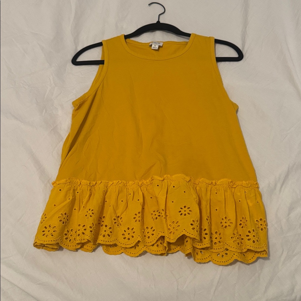 J.Crew Mustard Yellow Peplum Eyelet Top – Medium